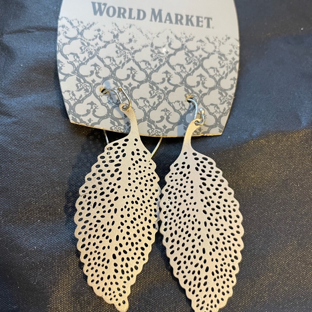 Cost Plus World Market Intricate Silver Leaf Earrings